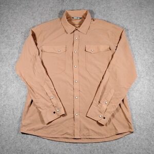 Stio Mens XL Snap Eddy Shirt Rust Orange Pearl Snaps Long Sleeve